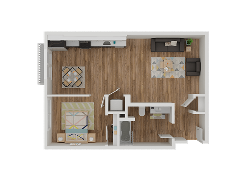 Floor plan for 1 bed, 1 bath, 706 sqft